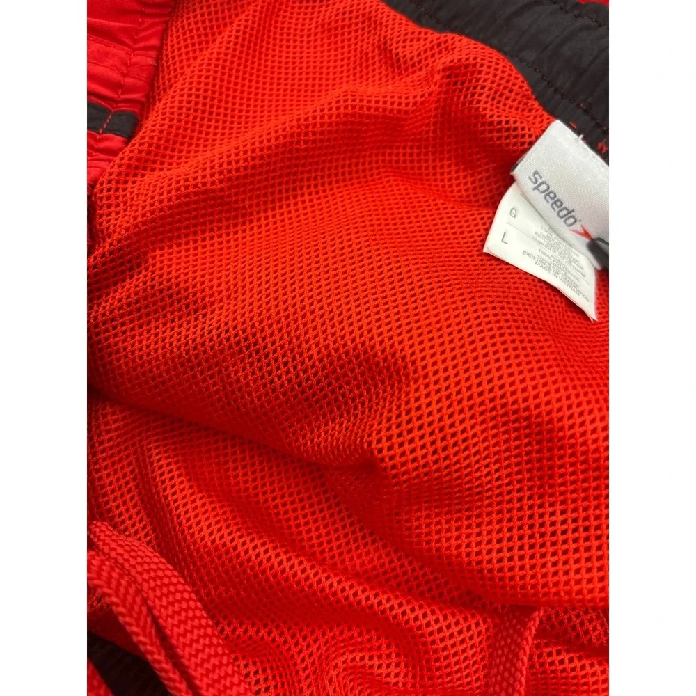Speedo Mens Red Swim Trunks Mesh Lined Side Stripe Athletic Board Shorts Size L